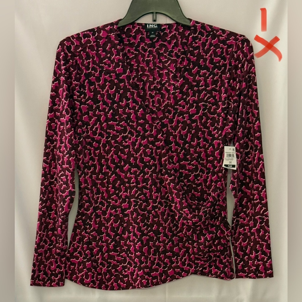 INC International Concepts Women's Vibrant Pink and Black Button Down Shirt